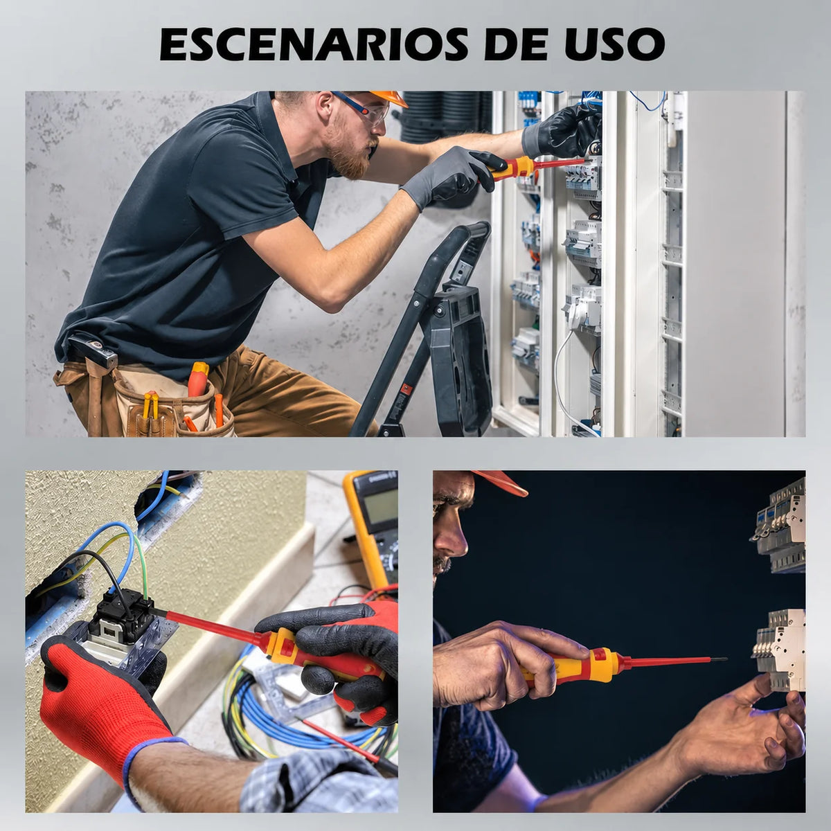 Juego de Destornilladores Aislados de 1000V para Trabajos Eléctricos Seguros