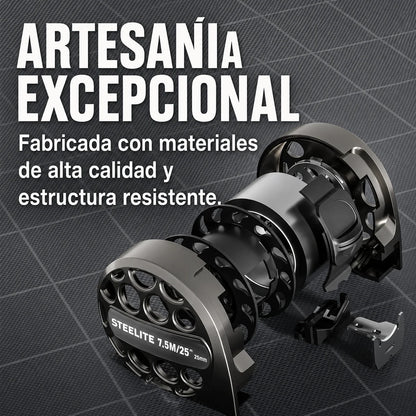 Flexómetro de Acero Retráctil de 7.5m Resistente a Golpes, Barro, Agua y Más