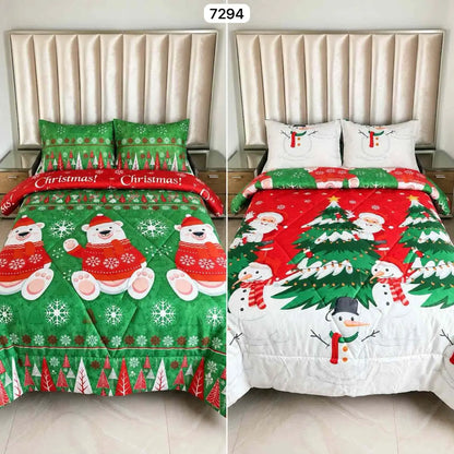 Edredón Doble Faz Navideño para Cama Doble con 2 Fundas de Almohada, Suave y Liviano