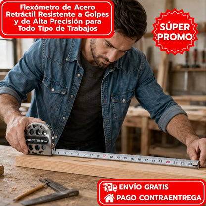 Flexómetro de Acero Retráctil de 7.5m Resistente a Golpes, Barro, Agua y Más