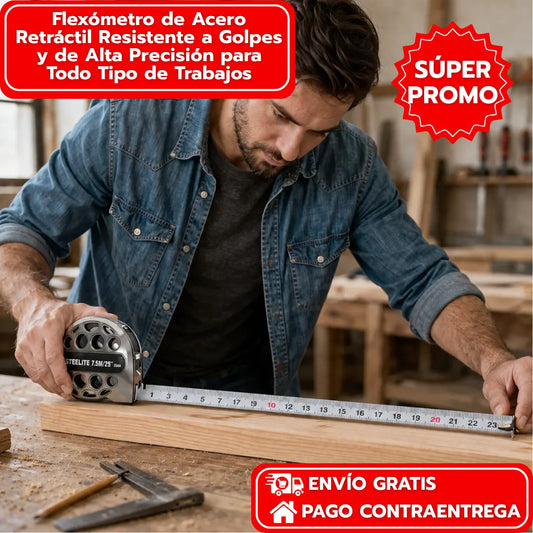 Flexómetro de Acero Retráctil de 7.5m Resistente a Golpes, Barro, Agua y Más