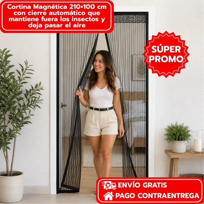 Cortina Magnética 210×100 cm con cierre automático que mantiene fuera los insectos y deja pasar el aire