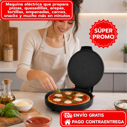 Maquina eléctrica que prepara pizzas, quesadillas, arepas, tortillas, empanadas, carnes, snacks y mucho más en minutos