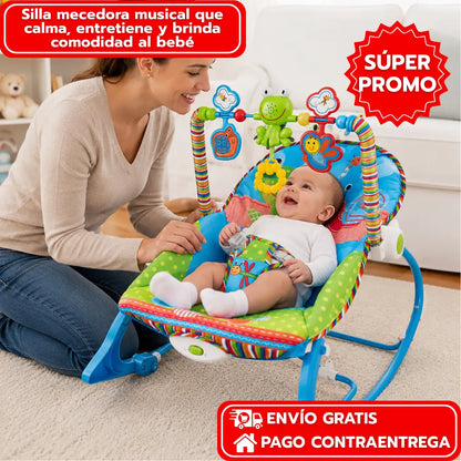 Silla mecedora musical que calma, entretiene y brinda comodidad al bebé