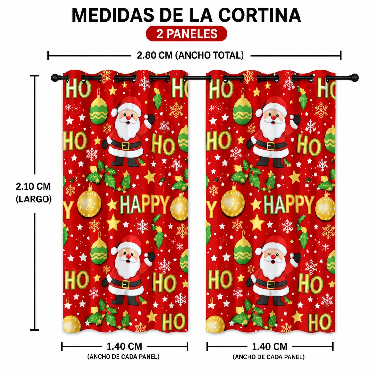 Cortinas Navideñas con Ojales de 2.8mx2.1m para Decorar tu Casa en Diciembre