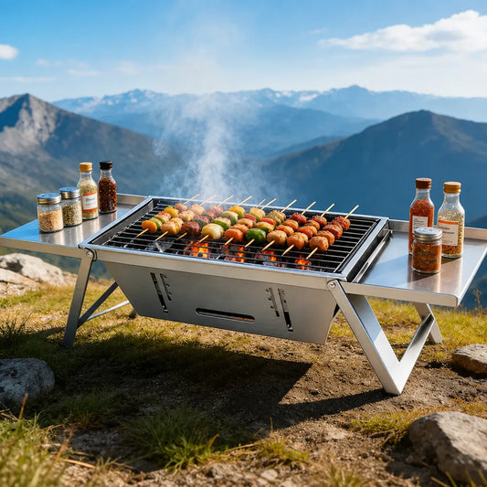 Parrilla Portátil Plegable de Acero Inoxidable para Asados en Cualquier Lugar