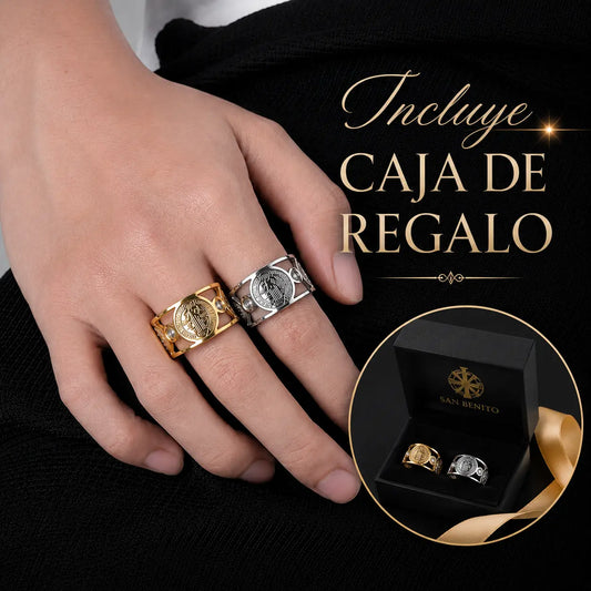 2x1: Anillo Ajustable de San Benito en Acero Inoxidable