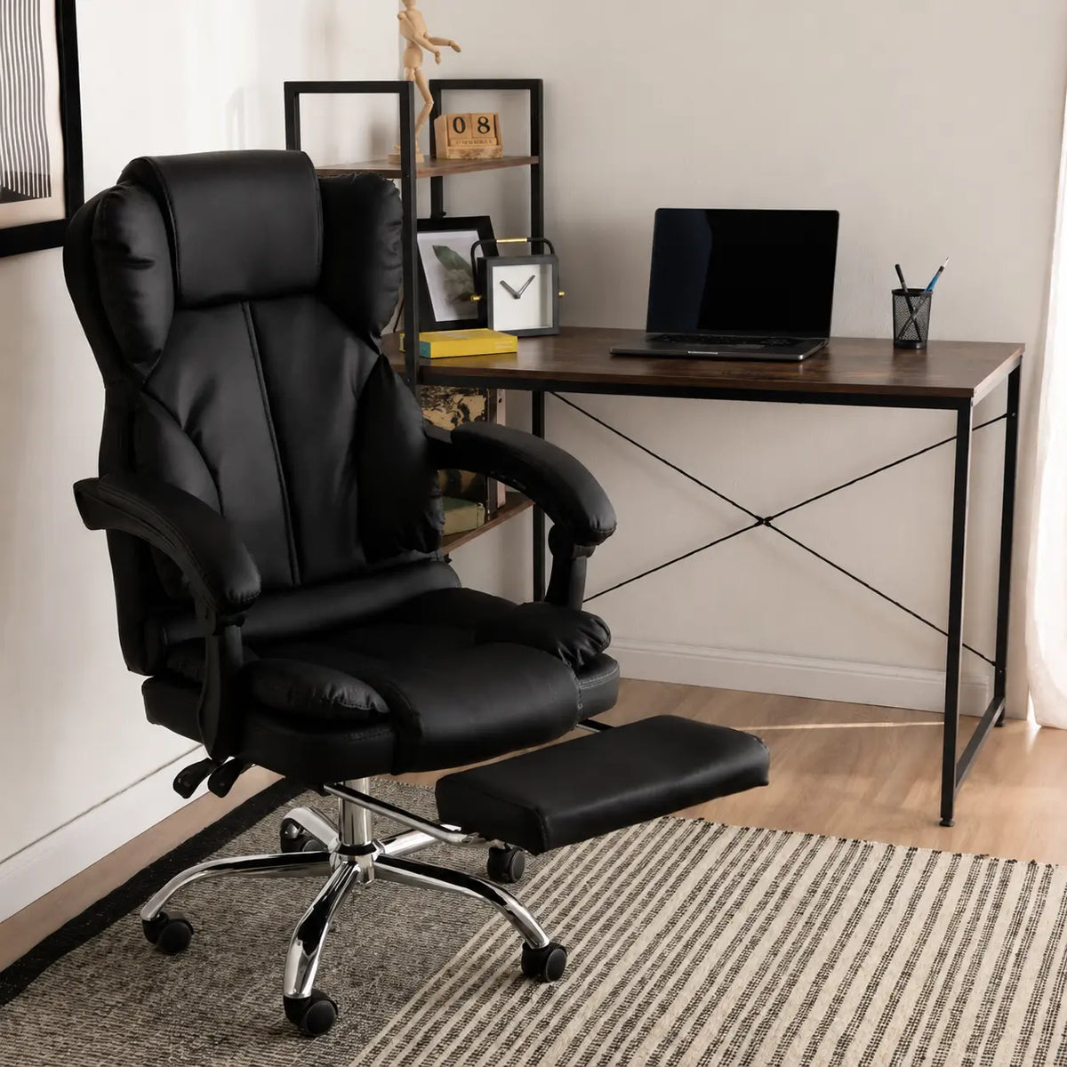 Silla Ejecutiva Reclinable con Reposapiés y Acolchado Premium para Horas sin Dolor de Espalda