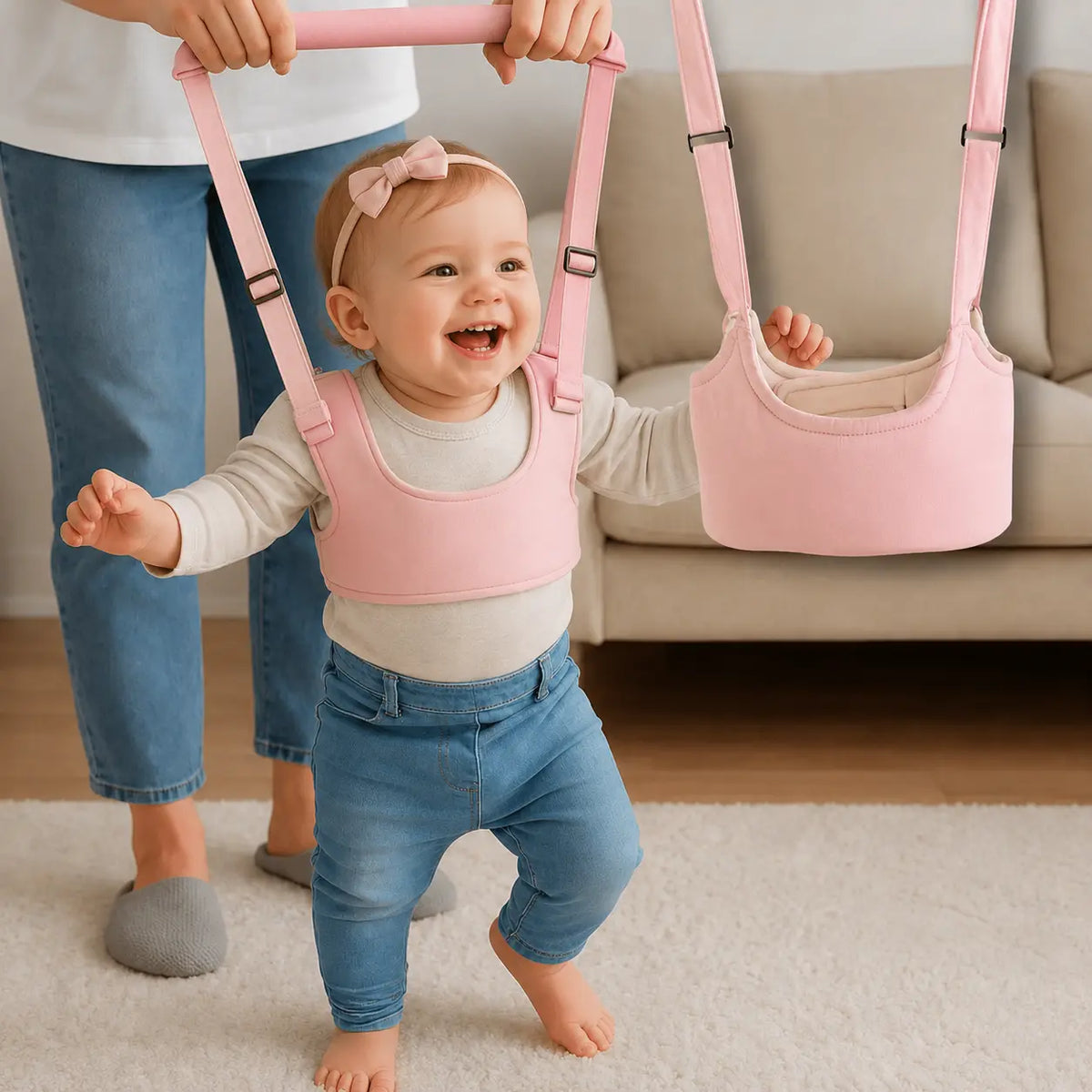 Arnés Caminador para Bebés con Soporte Acolchado y Asa Ajustable para sus Primeros Pasos