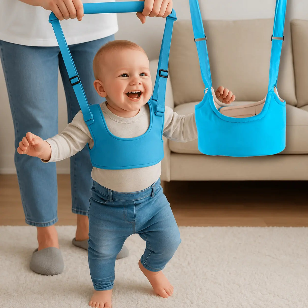 Arnés Caminador para Bebés con Soporte Acolchado y Asa Ajustable para sus Primeros Pasos