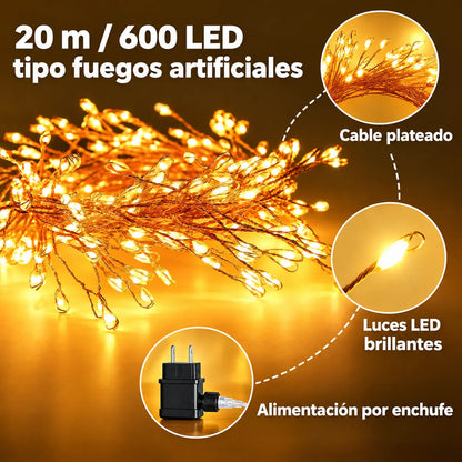 Luz de Hada Navideña de 20 Metros con 600 Luces LED para Decorar tu Hogar esta Navidad