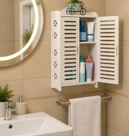 Gabinete Organizador de Baño con Puertas y 3 Repisas para Pared o Mesón