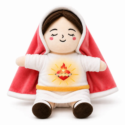 Peluche Virgen María con Luz Cálida, Música Relajante y Respiración para Calmar la Ansiedad y Dormir Mejor